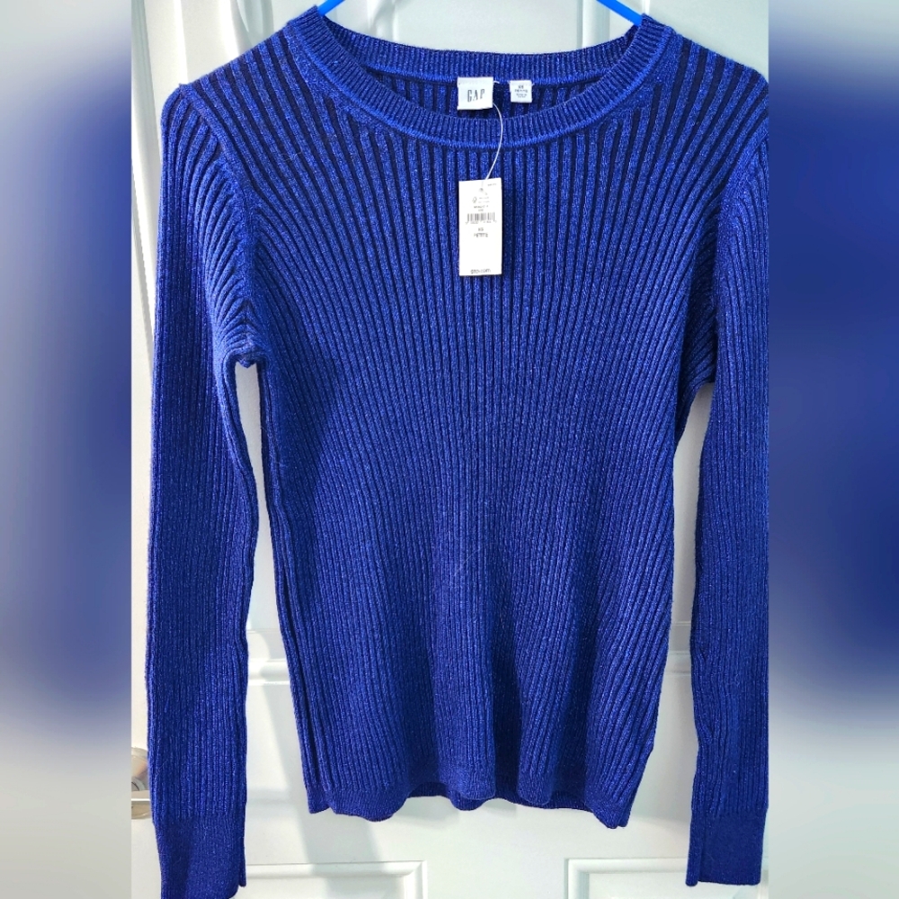 GAP XS Petite NWT Sparkly Ribbed Sweater Dark Blue